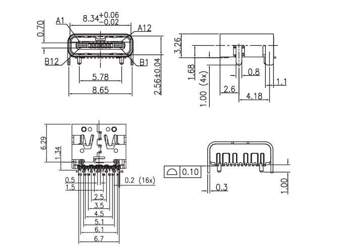 Type C母座USB-C-04規(guī)格圖紙