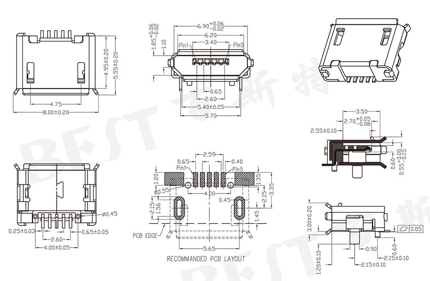 USB母座USB-MC-001-03參考圖紙