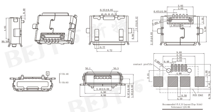 USB母座USB-MC-001-04參考圖紙