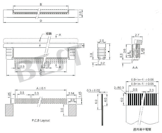 FPC連接器0.5K-AX-NPWB-T-R參考圖紙