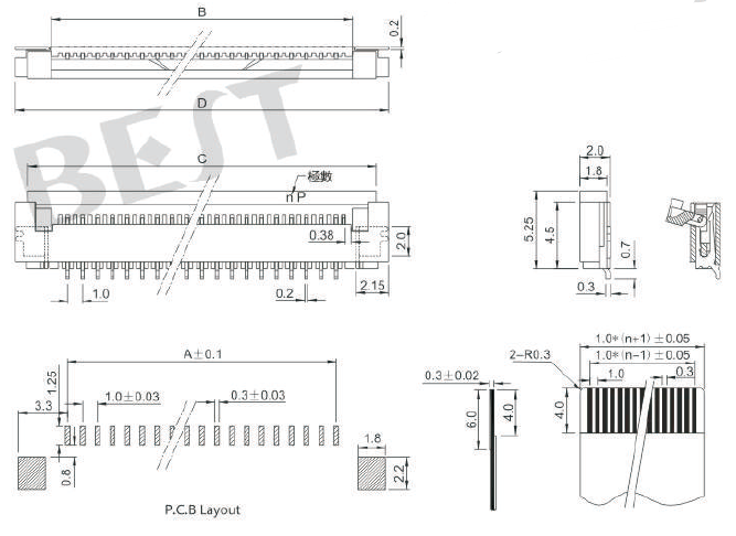  FPC連接器1.0K-DX-NPWB-T-R參考圖紙