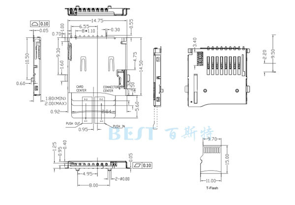 TF卡座TF01A規(guī)格圖紙